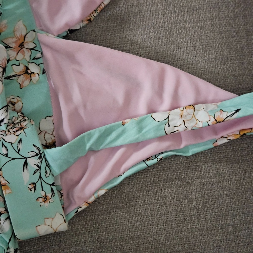 NWOT PilyQ Swim Reversible Teal & Pink Floral Bikini Set Youth size 16 - Picture 5 of 6